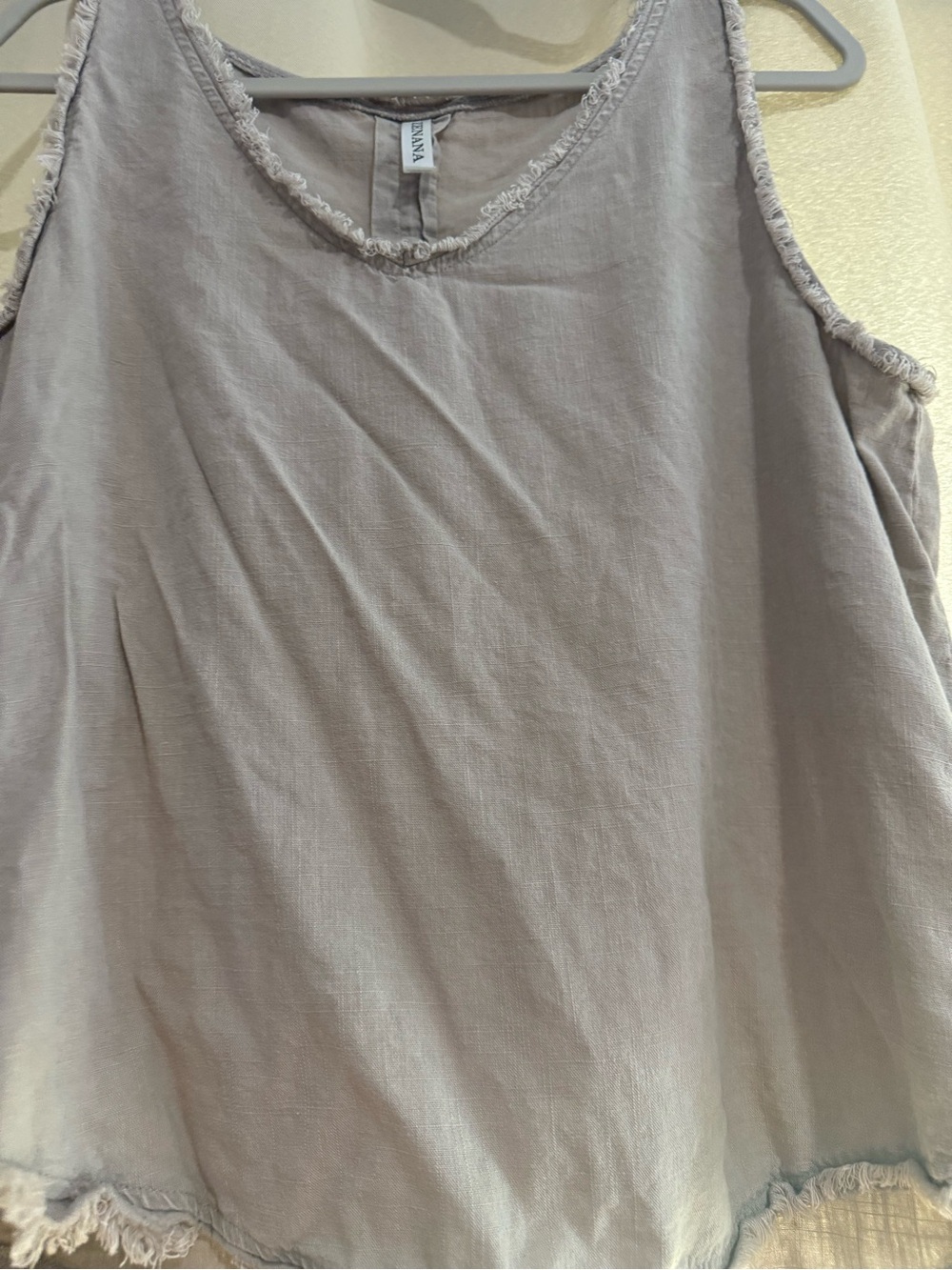 Zenana Soft Taupe Sleeveless Frayed-Hem Women’s Top